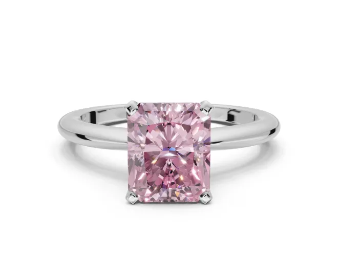 Radiant Cut Solitaire Engagement Ring Setting for a Fancy Pink Lab-Grown Diamond | Tapered Plain Band | White Gold