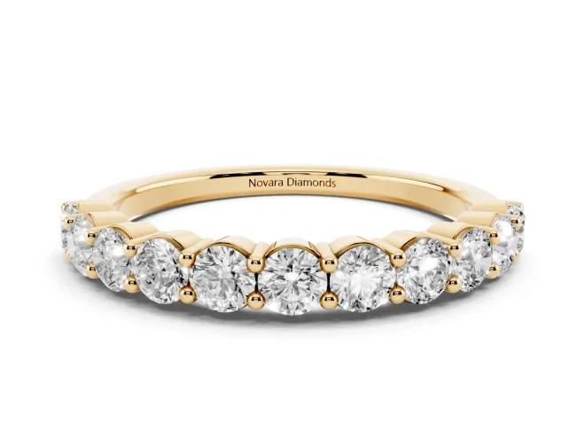 Round Lab-Grown Diamond Prong Set Half Eternity Wedding Band | Raised Row | Yellow Gold