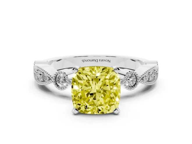 Cushion Cut Vintage Milgrain Engagement Ring Setting for a Fancy Yellow Lab-Grown Diamond | Platinum