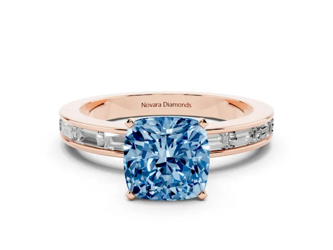 Cushion Cut Channel Set Engagement Ring Setting for a Fancy Blue Lab-Grown Diamond | Rose Gold