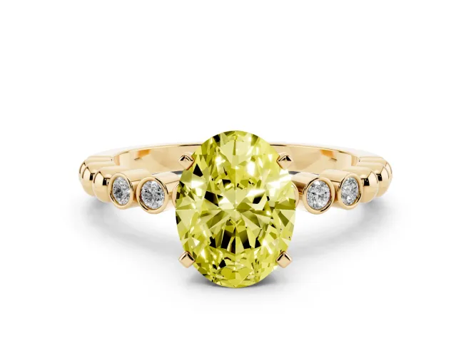 Oval Beaded Solitaire Engagement Ring Setting for a Fancy Yellow Lab-Grown Diamond | Yellow Gold