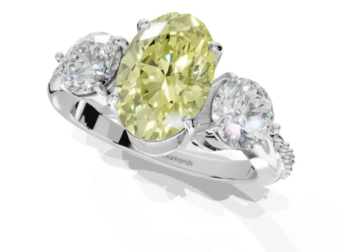 Oval Three Stone Engagement Ring Setting for a Fancy Yellow Lab-Grown Diamond | Tapered Pave Band | Sterling Silver – second view