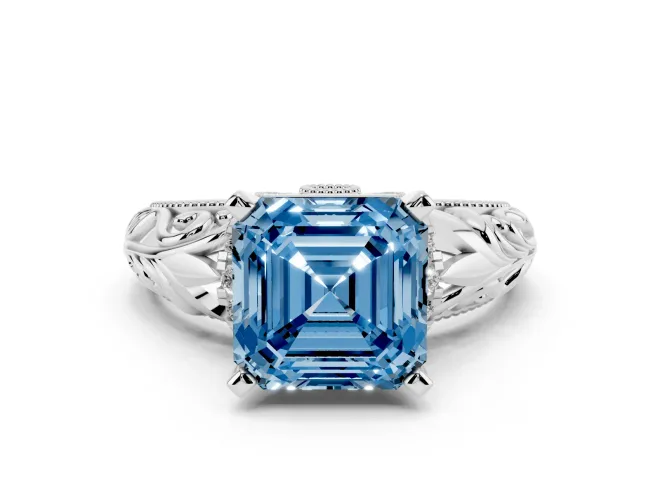 Asscher Cut Filigree Solitaire Engagement Ring Setting for a Fancy Blue Lab-Grown Diamond | Platinum