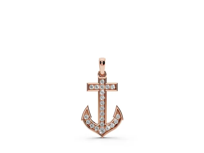 Round Lab-Grown Diamond Pavé Anchor Pendant Necklace | Pointed Flukes | Rose Gold