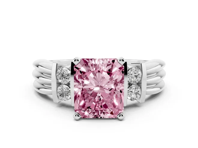 Radiant Cut Bar-Set Engagement Ring Setting for a Fancy Pink Lab-Grown Diamond | White Gold