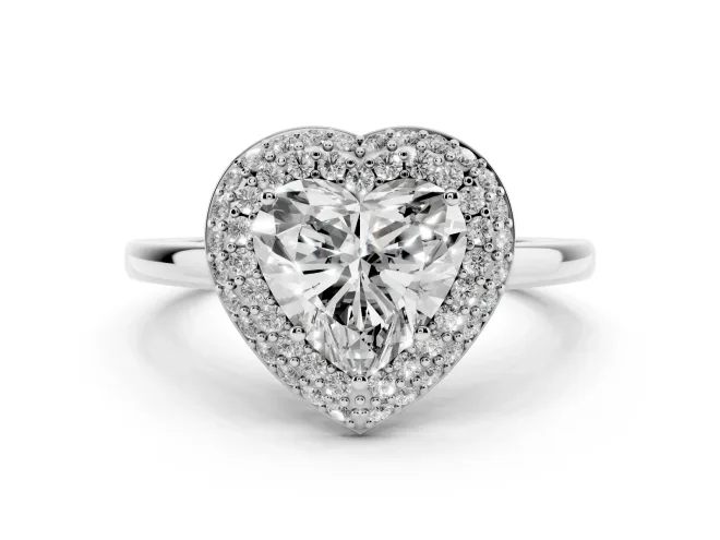 Heart-Shaped Pavé Halo Engagement Ring Setting | Slim Plain Band | White Gold