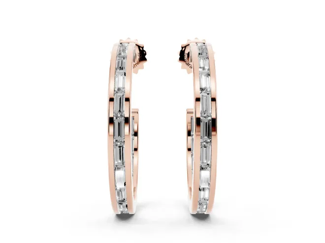 Baguette Lab-Grown Diamond Channel-Set Hoop Earrings | End-to-End Row | Rose Gold