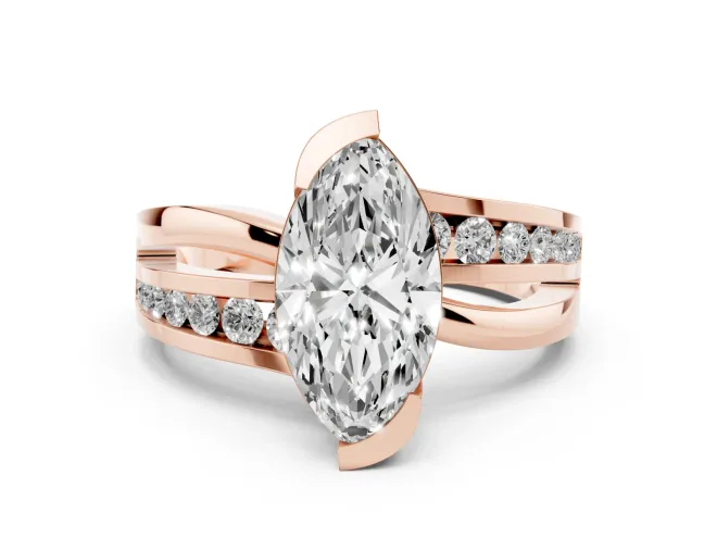 Marquise Graduated Channel Bypass Engagement Ring Setting | Split Shank | Rose Gold