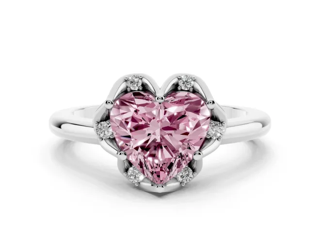 Heart-Shaped Petal Halo Engagement Ring Setting for a Fancy Pink Lab-Grown Diamond | White Gold