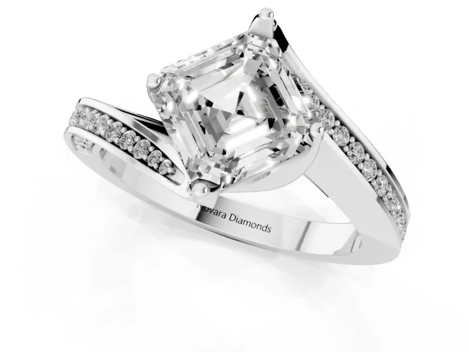 Asscher Cut Diamond Solitaire Ring Set in Silver with Intertwined Pavé Twist Band – second view