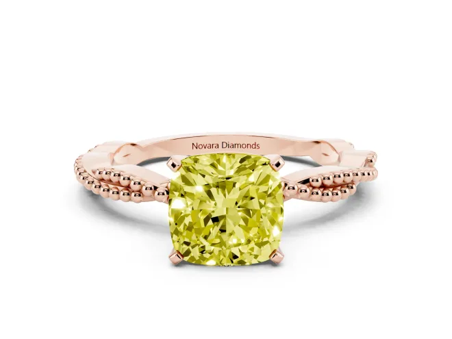 Cushion Cut Twisted Engagement Ring Setting for a Fancy Yellow Lab-Grown Diamond | Beaded Twist | Rose Gold