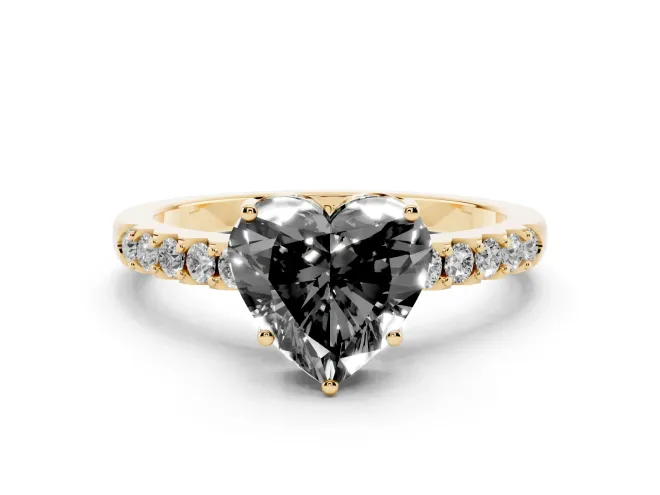 Heart-Shaped Hidden Halo Engagement Ring Setting for a Black Center | Yellow Gold