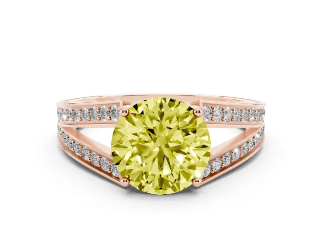 Round Split Shank Pavé Engagement Ring Setting for a Fancy Yellow Lab-Grown Diamond | Rose Gold