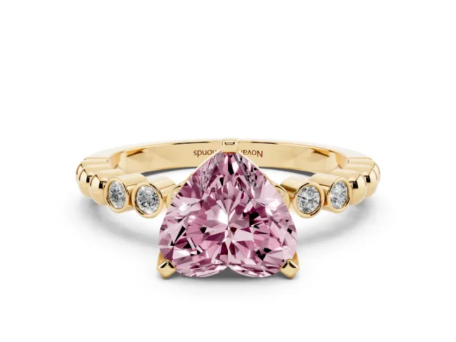 Heart-Shaped Beaded Engagement Ring Setting for a Fancy Pink Lab-Grown Diamond | Yellow Gold