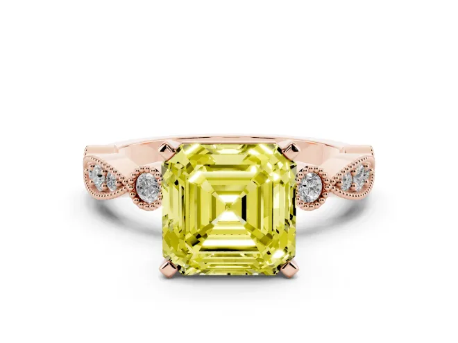 Asscher Cut Vintage Engagement Ring Setting for a Fancy Yellow Lab-Grown Diamond | Rose Gold