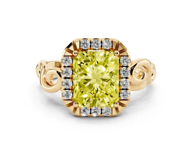 Radiant Cut Filigree Halo Engagement Ring Setting for a Fancy Yellow Lab-Grown Diamond | Yellow Gold