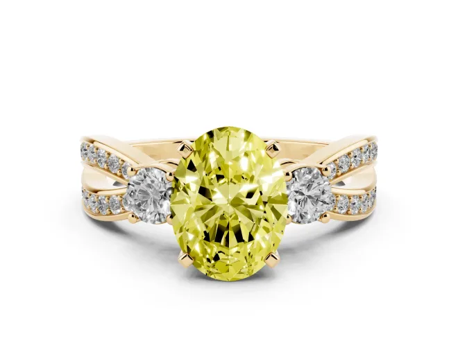 Oval Three-Stone Twist Engagement Ring Setting for a Fancy Yellow Lab-Grown Diamond | Yellow Gold