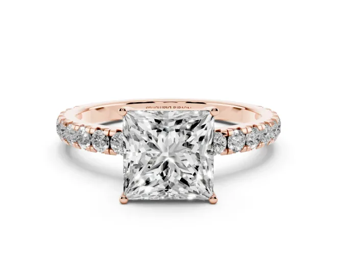 Princess Cut Pavé Engagement Ring Setting | Shared Prong Band | Rose Gold