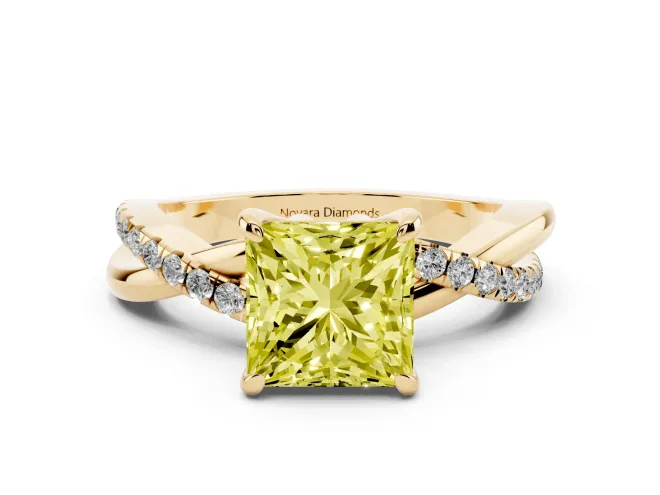 Princess Cut Twist Engagement Ring Setting for a Fancy Yellow Lab-Grown Diamond | Yellow Gold