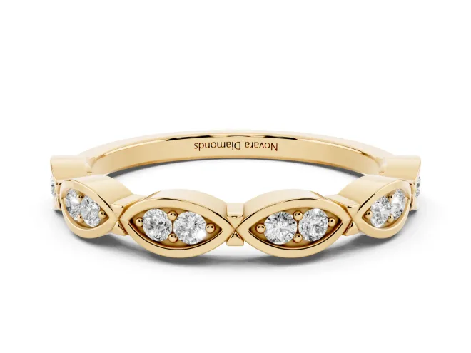 Round Lab-Grown Diamond Half Eternity Wedding Band | Linked Marquise Frames | Yellow Gold