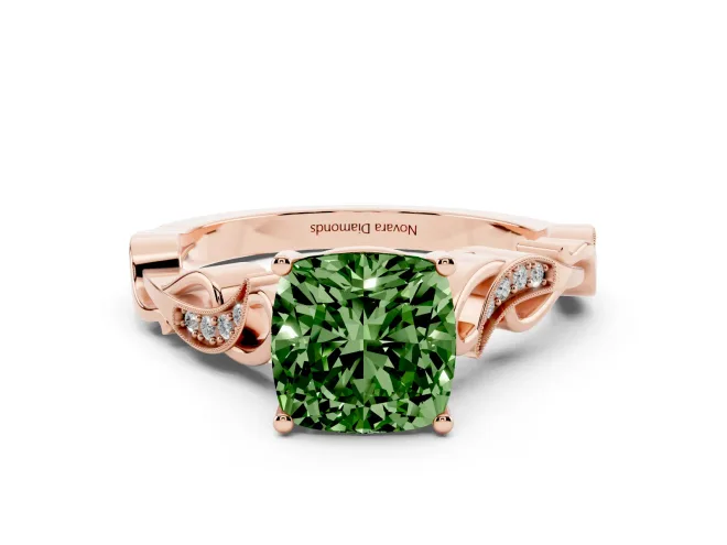 Cushion Cut Vine Engagement Ring Setting for a Fancy Green Lab-Grown Diamond | Rose Gold
