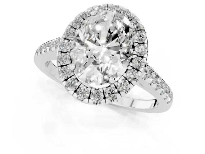 Oval Cut Diamond Halo Pavé Engagement Ring Set in White gold with Prong Setting – second view