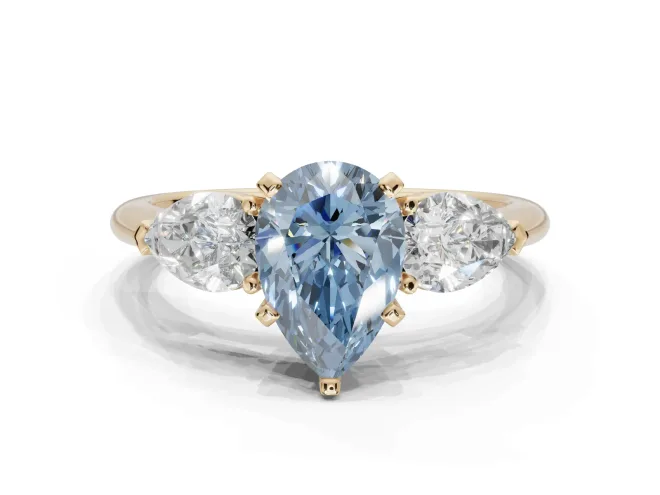 Pear-Shaped 3-Stone Engagement Ring Setting for a Fancy Blue Lab-Grown Diamond | Yellow Gold
