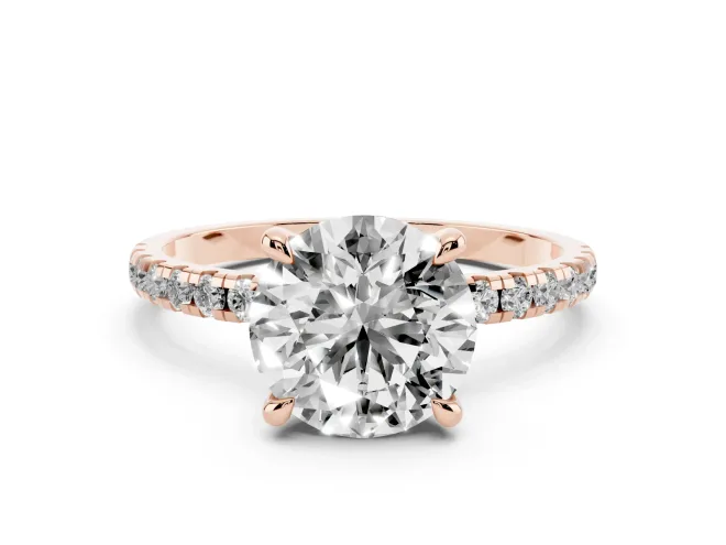Round Petite Pavé Solitaire Engagement Ring Setting | Slim Band | Rose Gold