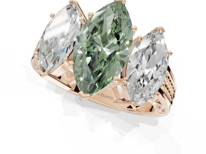 Marquise Three Stone Engagement Ring Setting for a Fancy Green Lab-Grown Diamond | Beaded Shoulders | Rose Gold – second view