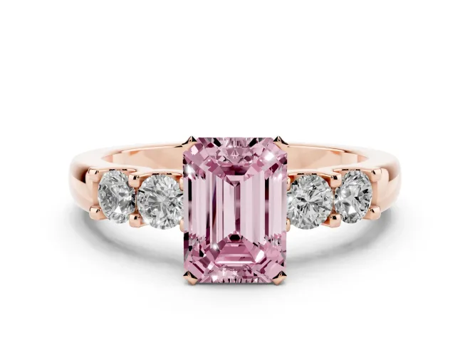 Emerald Cut Five Stone Engagement Ring Setting for a Fancy Pink Lab-Grown Diamond | Rose Gold