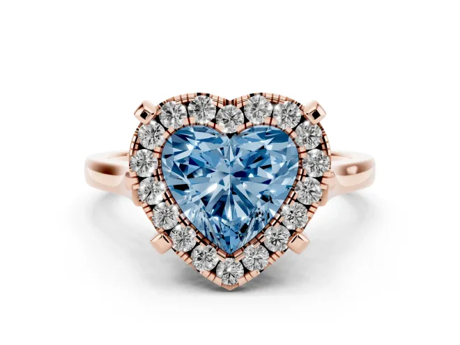 Heart-Shaped Claw Corner Halo Engagement Ring Setting for a Fancy Blue Lab-Grown Diamond | Slim Plain Band | Rose Gold