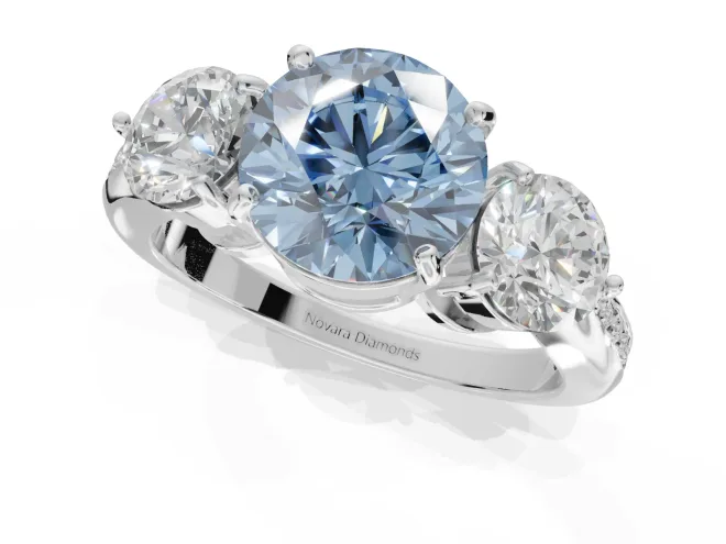 Round Three Stone Engagement Ring Setting for a Fancy Blue Lab-Grown Diamond | Tapered Pave Band | Sterling Silver – second view