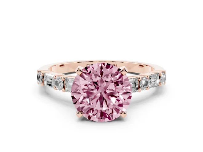 Round Baguette Side Stone Engagement Ring Setting for a Fancy Pink Lab-Grown Diamond | Rose Gold