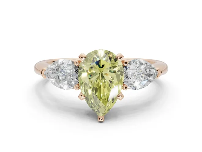 Pear-Shaped 3-Stone Engagement Ring Setting for a Fancy Yellow Lab-Grown Diamond | Rose Gold