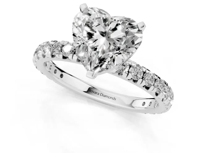 Heart Cut Diamond Pavé Solitaire Ring Set in White gold with Round Band and Prong Setting – second view