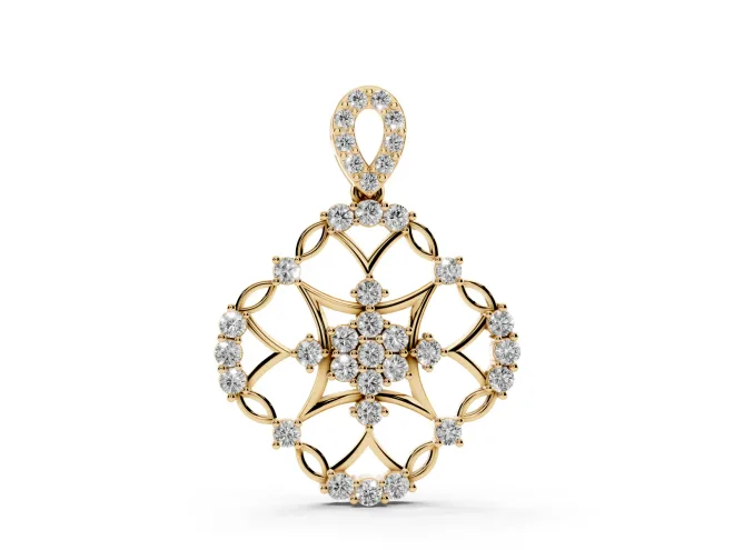 Round Lab-Grown Diamond Openwork Cluster Pendant Necklace | Quatrefoil Frame | Yellow Gold
