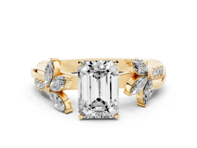 Emerald Cut Floral Vine Engagement Ring Setting | Yellow Gold
