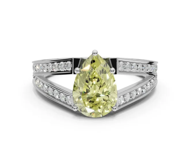 Pear-Shaped Split Shank Pavé Engagement Ring Setting for a Fancy Yellow Lab-Grown Diamond | Sterling Silver