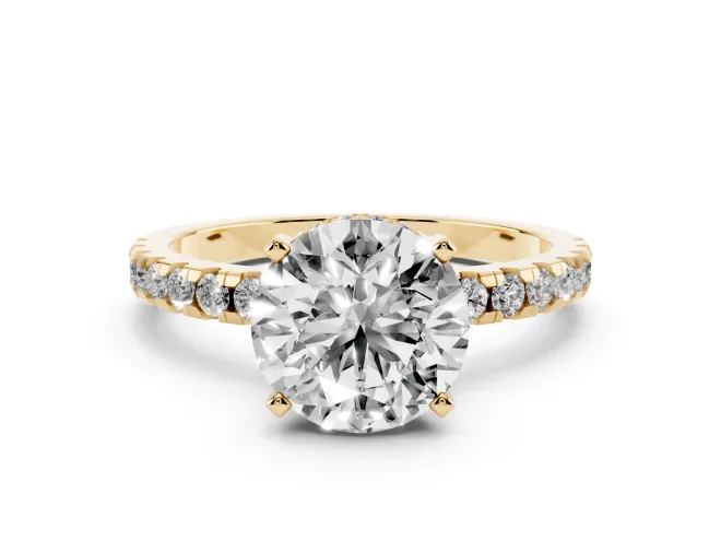 0.5 Carat Round Lab-Grown Diamond Hidden Halo Engagement Ring | Pavé Band | Yellow Gold