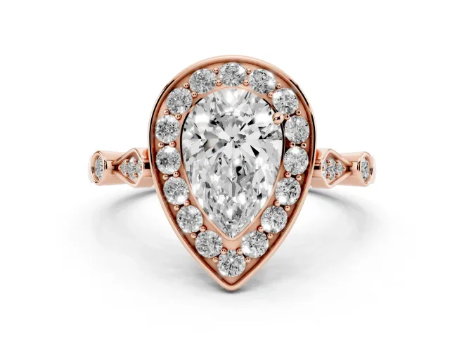 Pear-Shaped Vintage Halo Engagement Ring Setting | Bezel Station Shoulders | Rose Gold