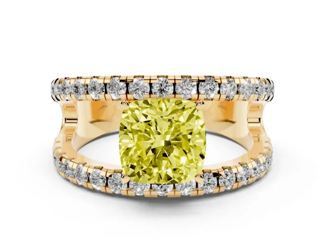 Cushion Cut Pavé Engagement Ring Setting for a Fancy Yellow Lab-Grown Diamond | Yellow Gold - Design NV-24679