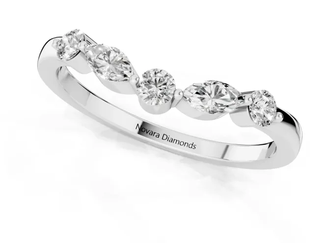 Round and Marquise Diamond Half Eternity Band Set in Platinum with Alternating Prong Setting – second view