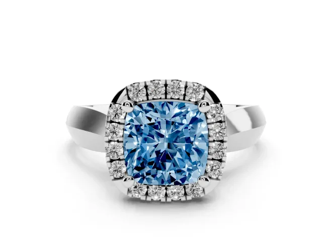 Cushion Cut Halo Engagement Ring Setting for a Fancy Blue Lab-Grown Diamond | Square Profile Band | Sterling Silver