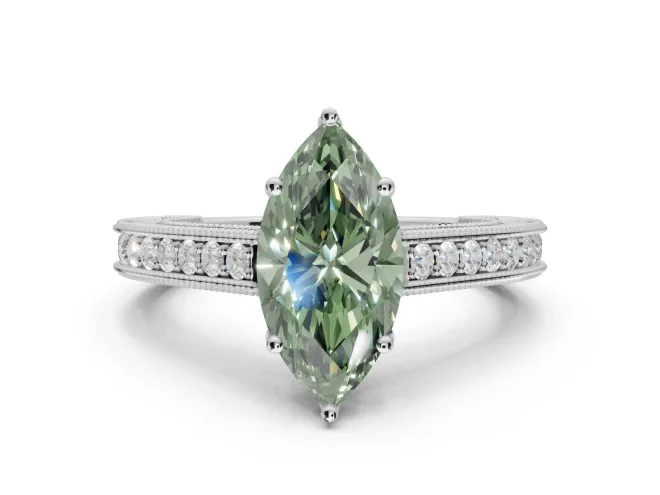 Marquise Vintage Engagement Ring Setting for a Fancy Green Lab-Grown Diamond | Sterling Silver - Design NV-24644