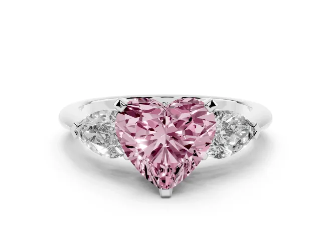 Heart-Shaped 3-Stone Engagement Ring Setting for a Fancy Pink Lab-Grown Diamond | White Gold