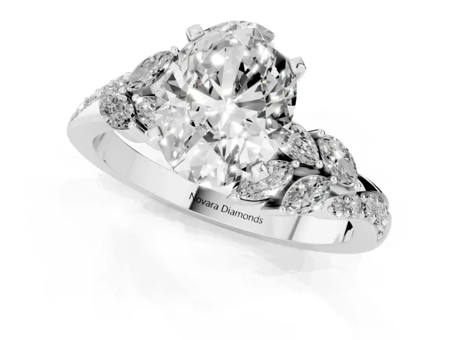 Oval Cut Diamond Solitaire Ring Set in Silver with Marquise Twist Band and Prong Setting – second view