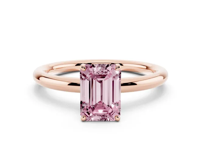 Emerald Cut Low Set Solitaire Engagement Ring Setting for a Fancy Pink Lab-Grown Diamond | Rose Gold