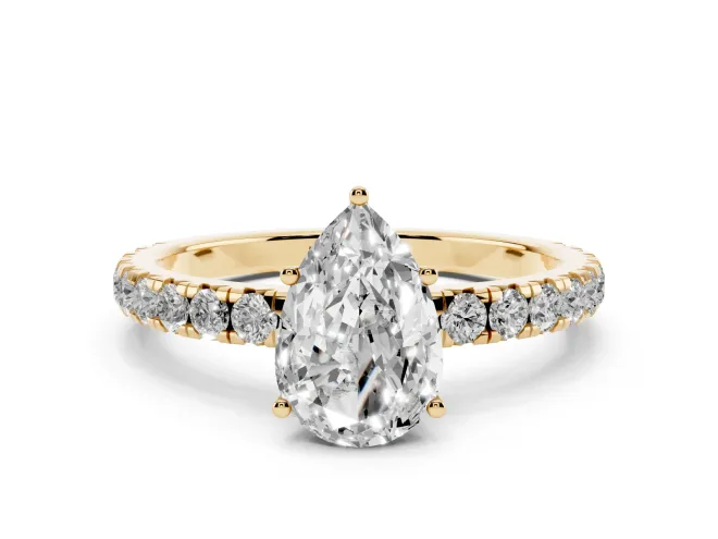 Pear-Shaped Pavé Engagement Ring Setting | Shared Prong Band | Yellow Gold