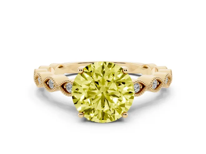 Round Milgrain Solitaire Engagement Ring Setting for a Fancy Yellow Lab-Grown Diamond | Yellow Gold