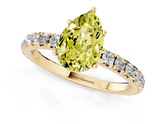 Fancy Yellow Pear Cut Diamond Pavé Solitaire Engagement Ring Set in Yellow gold with Prong Setting – second view